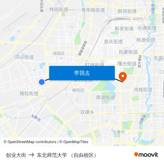 创业大街 to 东北师范大学 （自由校区） map