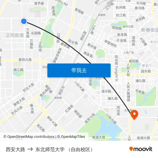 西安大路 to 东北师范大学 （自由校区） map