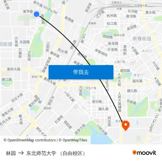 林园 to 东北师范大学 （自由校区） map