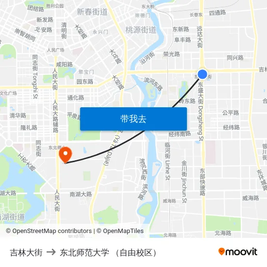 吉林大街 to 东北师范大学 （自由校区） map