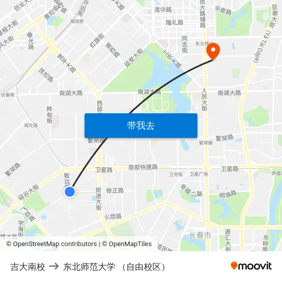 吉大南校 to 东北师范大学 （自由校区） map