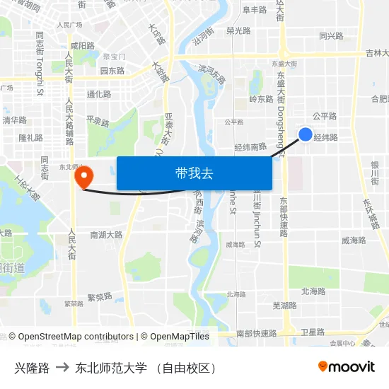 兴隆路 to 东北师范大学 （自由校区） map