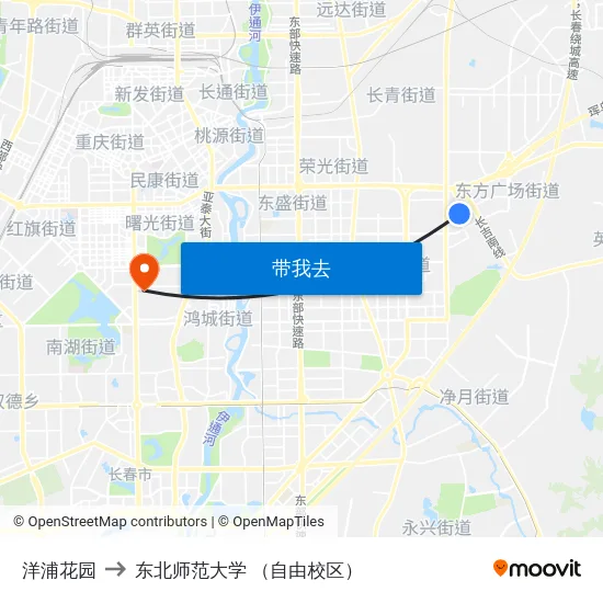 洋浦花园 to 东北师范大学 （自由校区） map