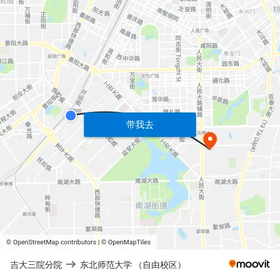 吉大三院分院 to 东北师范大学 （自由校区） map