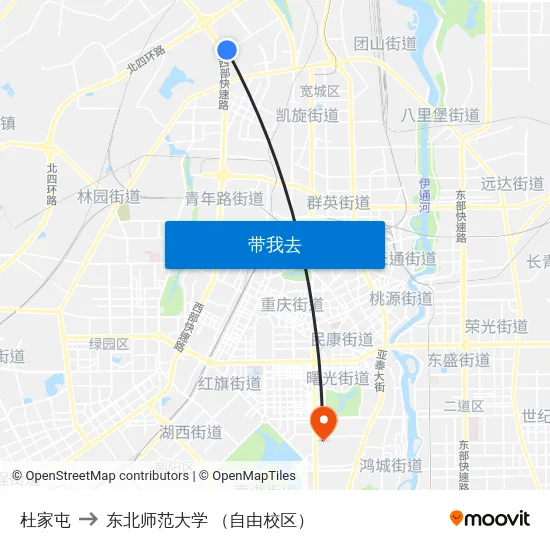 杜家屯 to 东北师范大学 （自由校区） map