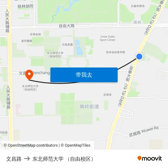 文昌路 to 东北师范大学 （自由校区） map