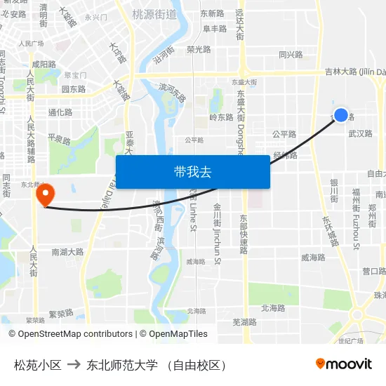 松苑小区 to 东北师范大学 （自由校区） map