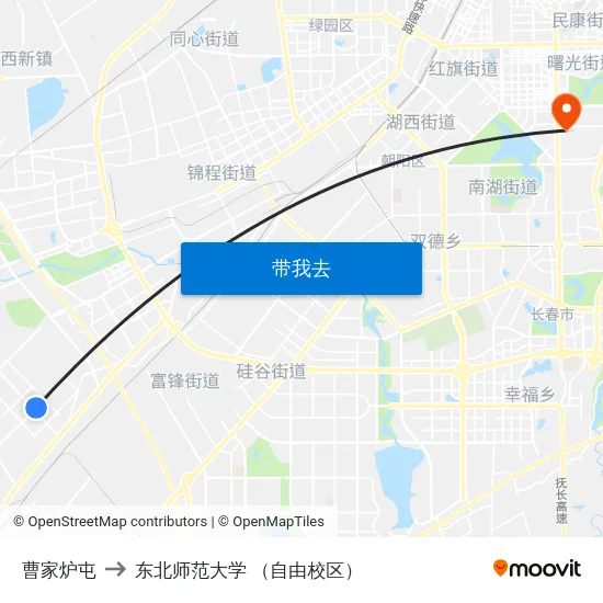 曹家炉屯 to 东北师范大学 （自由校区） map