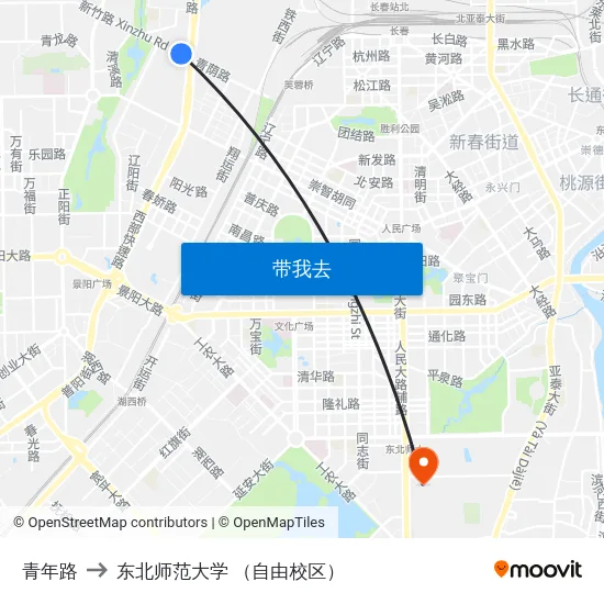青年路 to 东北师范大学 （自由校区） map