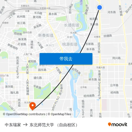 中东瑞家 to 东北师范大学 （自由校区） map
