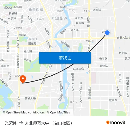 光荣路 to 东北师范大学 （自由校区） map