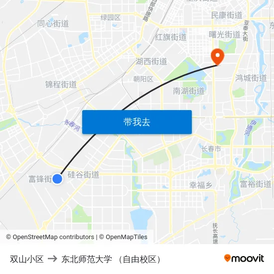 双山小区 to 东北师范大学 （自由校区） map