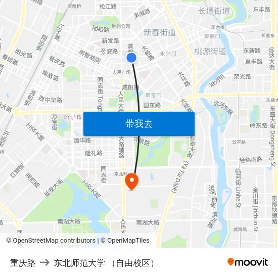 重庆路 to 东北师范大学 （自由校区） map