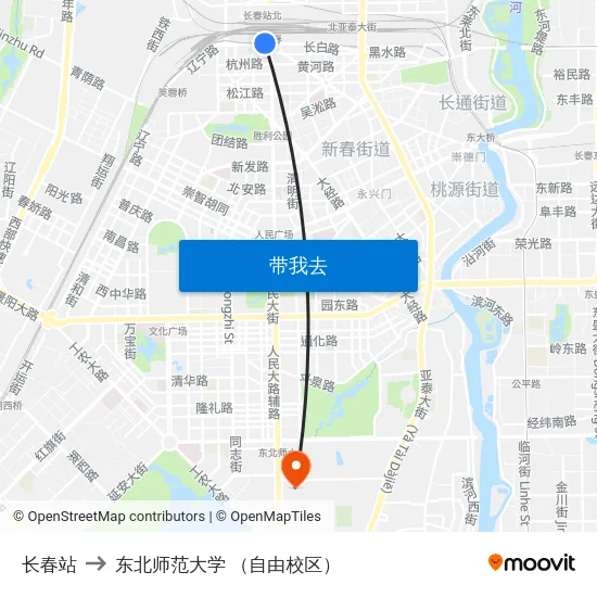 长春站 to 东北师范大学 （自由校区） map