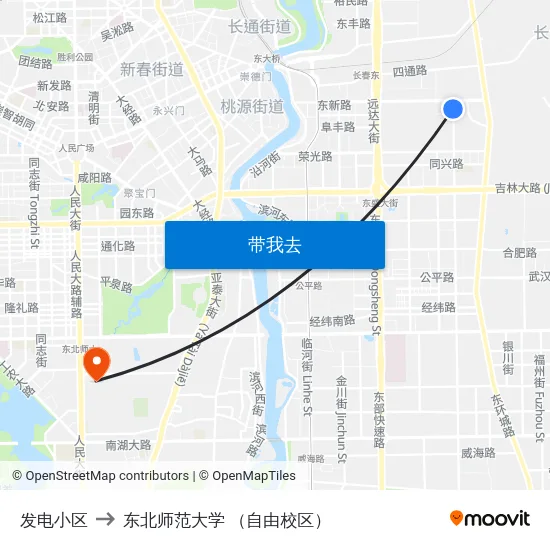 发电小区 to 东北师范大学 （自由校区） map