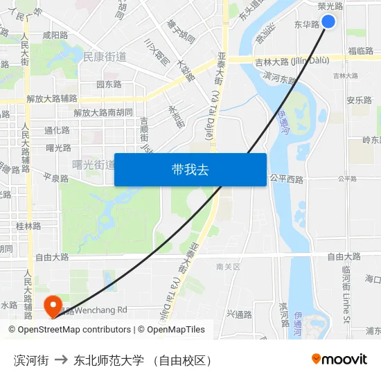 滨河街 to 东北师范大学 （自由校区） map