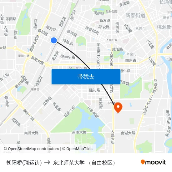 朝阳桥(翔运街) to 东北师范大学 （自由校区） map