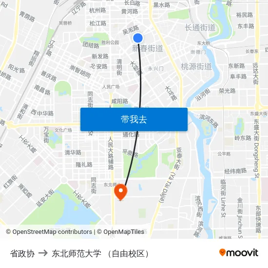 省政协 to 东北师范大学 （自由校区） map