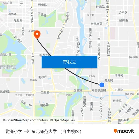 北海小学 to 东北师范大学 （自由校区） map