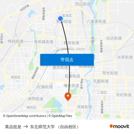 果品批发 to 东北师范大学 （自由校区） map