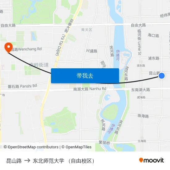昆山路 to 东北师范大学 （自由校区） map