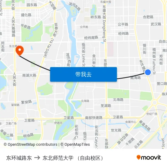 东环城路东 to 东北师范大学 （自由校区） map