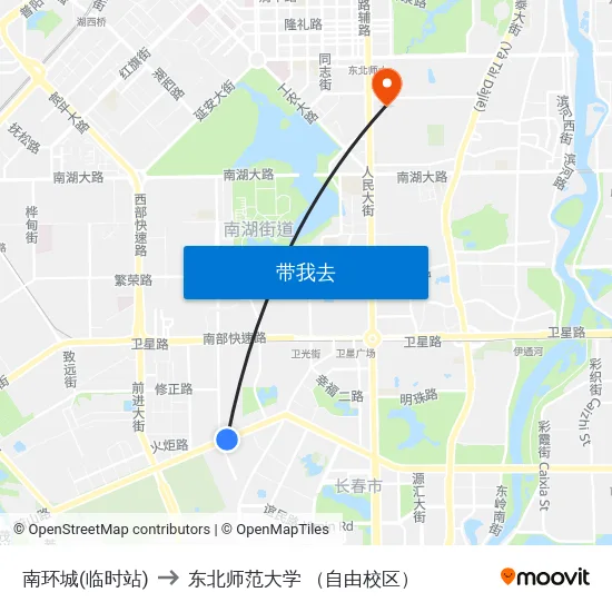 南环城(临时站) to 东北师范大学 （自由校区） map