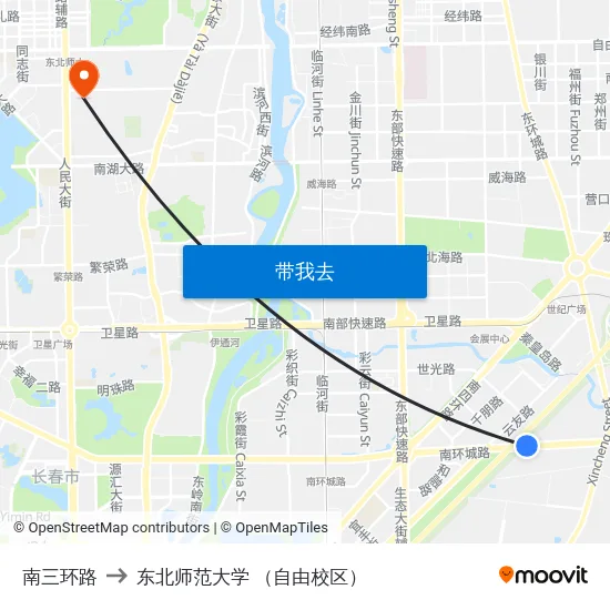 南三环路 to 东北师范大学 （自由校区） map