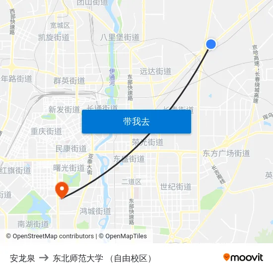 安龙泉 to 东北师范大学 （自由校区） map