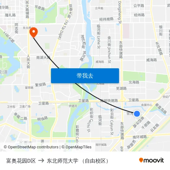 富奥花园D区 to 东北师范大学 （自由校区） map