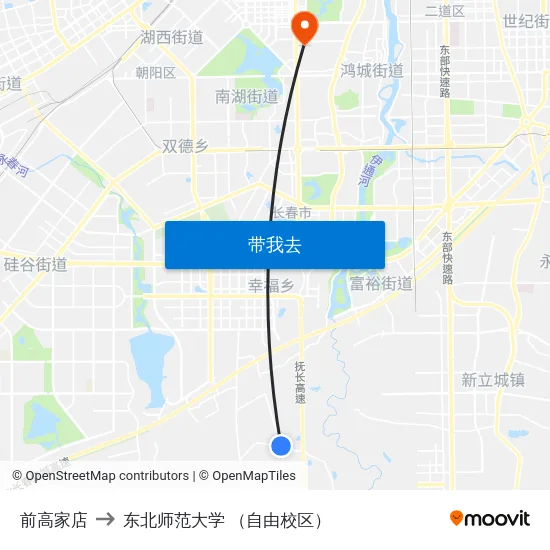 前高家店 to 东北师范大学 （自由校区） map