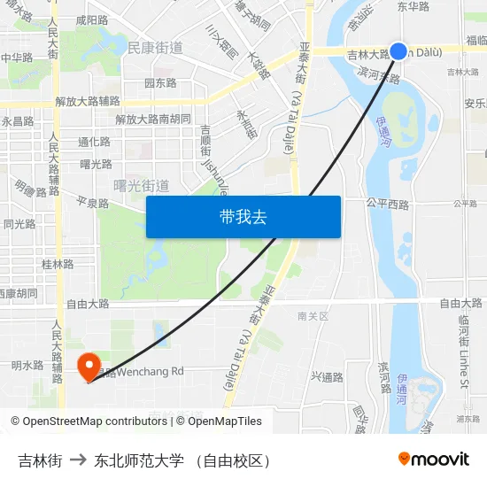 吉林街 to 东北师范大学 （自由校区） map