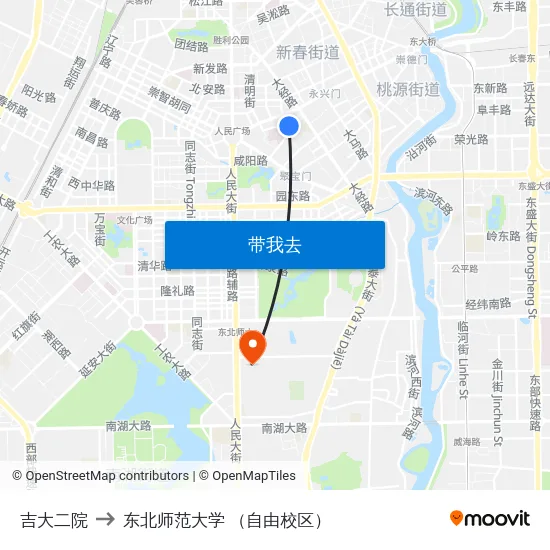 吉大二院 to 东北师范大学 （自由校区） map