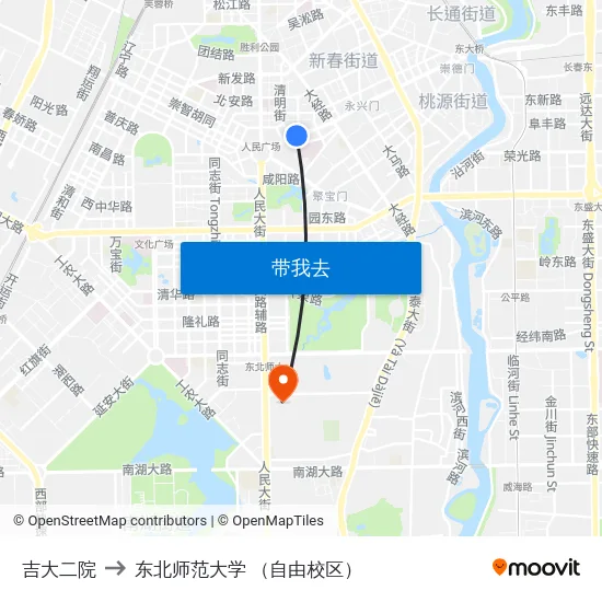吉大二院 to 东北师范大学 （自由校区） map