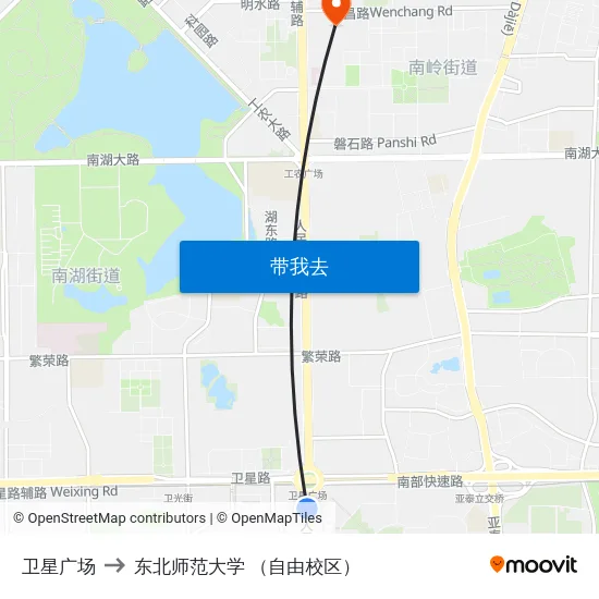 卫星广场 to 东北师范大学 （自由校区） map