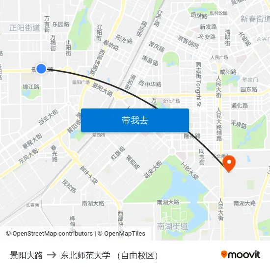 景阳大路 to 东北师范大学 （自由校区） map