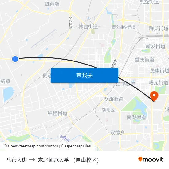 岳家大街 to 东北师范大学 （自由校区） map
