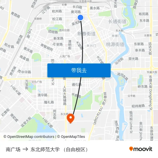 南广场 to 东北师范大学 （自由校区） map