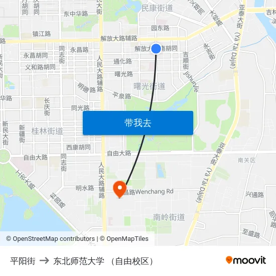 平阳街 to 东北师范大学 （自由校区） map