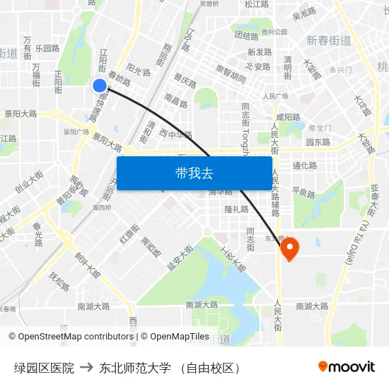 绿园区医院 to 东北师范大学 （自由校区） map