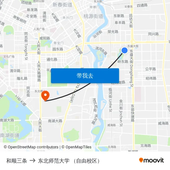 和顺三条 to 东北师范大学 （自由校区） map