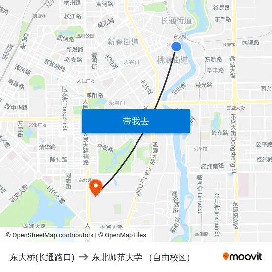 东大桥(长通路口) to 东北师范大学 （自由校区） map
