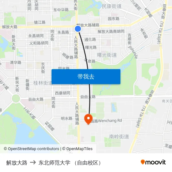 解放大路 to 东北师范大学 （自由校区） map
