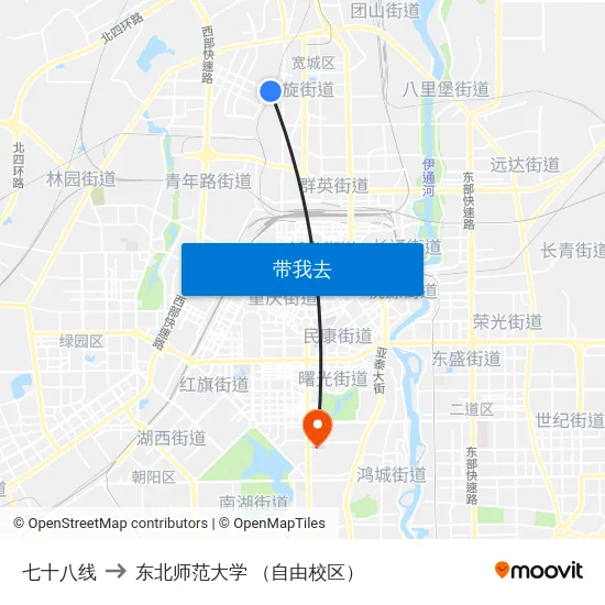 七十八线 to 东北师范大学 （自由校区） map