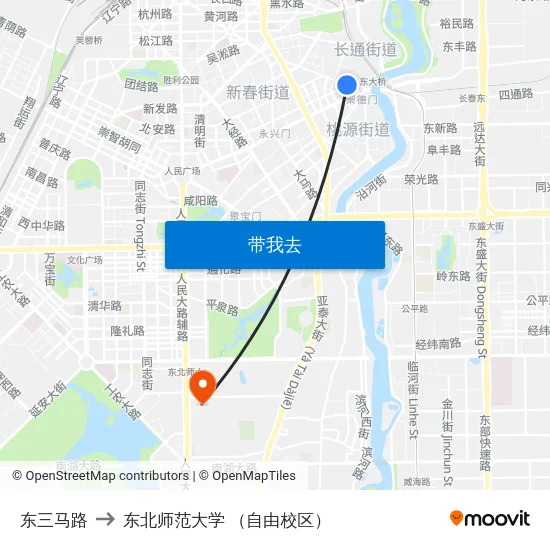 东三马路 to 东北师范大学 （自由校区） map