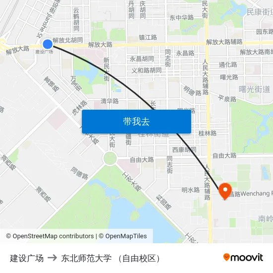 建设广场 to 东北师范大学 （自由校区） map