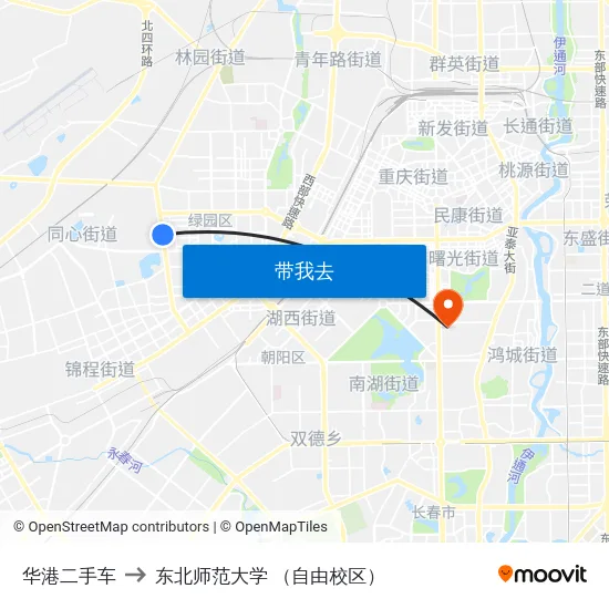 华港二手车 to 东北师范大学 （自由校区） map
