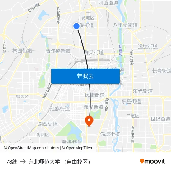 78线 to 东北师范大学 （自由校区） map