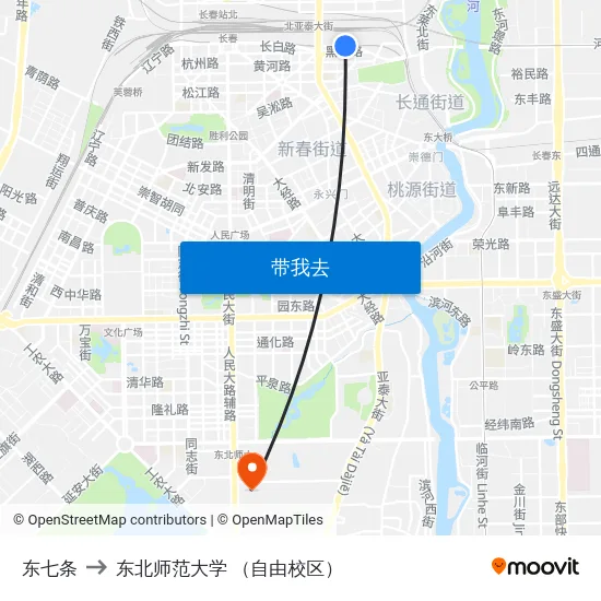 东七条 to 东北师范大学 （自由校区） map
