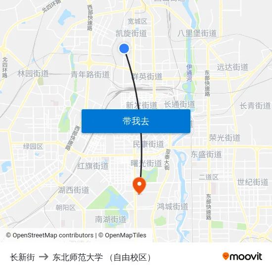 长新街 to 东北师范大学 （自由校区） map